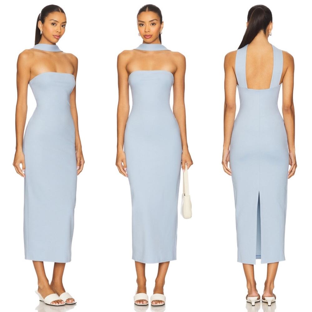 Lovers and Friends | Layla Maxi Dress in Sky Blue Ponte Halter Sheath M